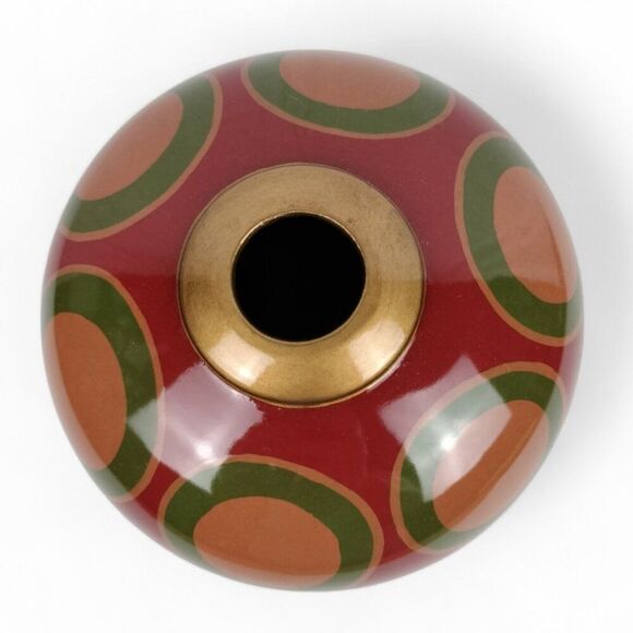 Jill Rosenwald 1970\'s Retro Mid Century Modern Style Red Gold Edging Vase
